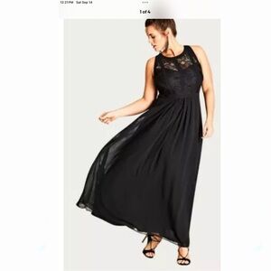 City Chic Elegant Black Maxi Dress with Lace